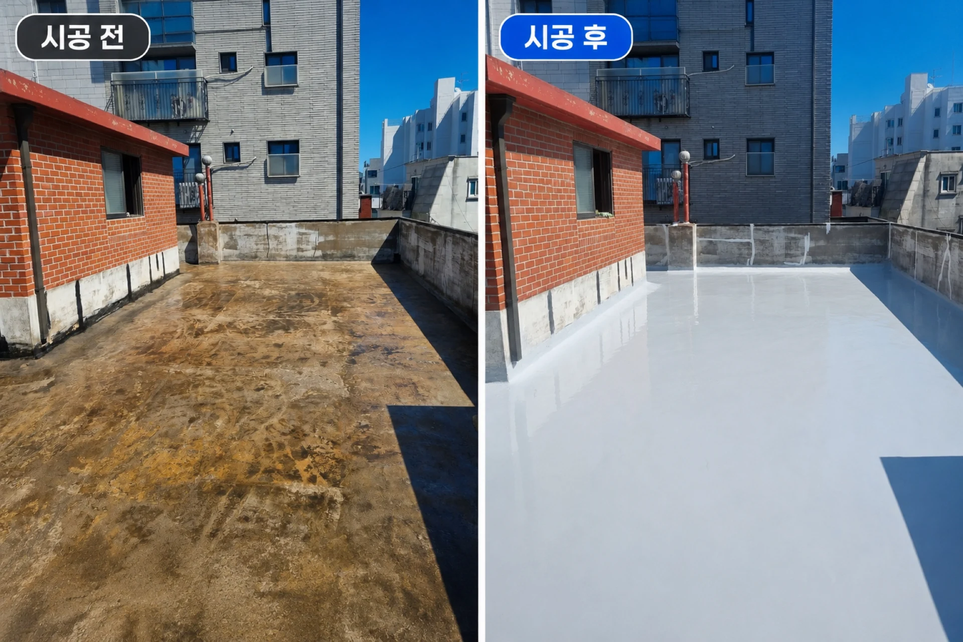 옥상 방수 시공 전후 비교